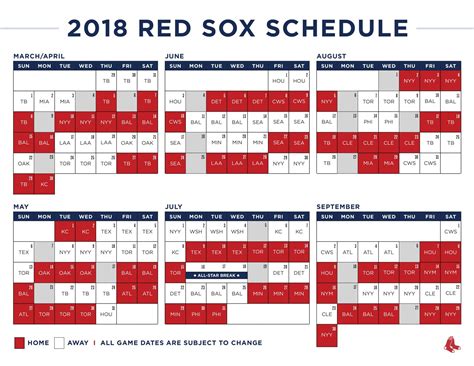 boston red sox schedule calendar